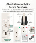 Installation guide for Keyless Entry Door Lock With Fingerprint Scanner showing door measurements and compatibility for US doors.