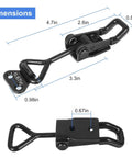 Built Like A Tank Heavy Duty Toggle Latch Clips That Lock Tight, 551 Pound Holding Capacity, Adjustable Black Galvanized Steel Lever Fasteners for dimensions and measurements.