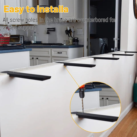 Hidden Granite Countertop Support Brackets 4 Pack, 14 In Length, 2.5 In Width, Three Eighths Inch Thick, installed under counter