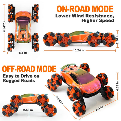 QPOU 8-Wheel RC stunt car toy, orange body, front view