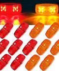 Amber Red 2x4 Inch Double Bullseye Trailer Marker Light Set with 10 LED, surface mount, shown lit up in red and amber colors.