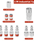 1/4 Inch Air Compressor Fittings Kit With Blow Gun, Tire Gauge And Air Chuck, 20-Piece showing various couplers and plugs