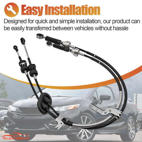 Honda Civic Si 2 4 L Shifter Cables Replacement For 2012 2013 2014 2015 Manual Transmission Gear Shift Cable For Coupe And Sedan Durable Alloy Build Fits 2 4 L 4 Cylinder Models With OE 54310TR4A02 shown with cables in focus over sedan background