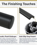Slick Flush Satin Black Handrail Kit, round aluminum rail with flush endcap and anti-slip vinyl insert details