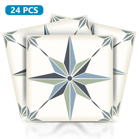 Talavera Tile Sticker Set 24 Pack Peel And Stick Wall Decals, 4x4 Inch Star Tile Pattern