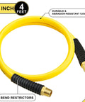 Hybrid Air Hose One Half Inch By Four Feet With One Half Inch MNPT Ends And Bend Restrictors