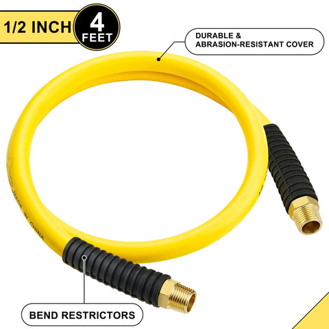 Hybrid Air Hose One Half Inch By Four Feet With One Half Inch MNPT Ends And Bend Restrictors
