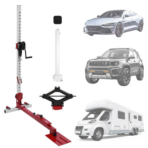 1322 Pound Heavy Duty Dent Puller For Auto Body Frames With Nylon Casters next to cars and camper van