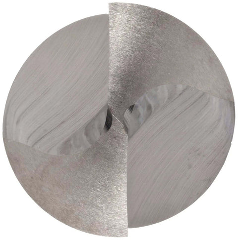 Front view of bright, uncoated high-speed steel NC spotting drill bit, 1/4 in diameter.