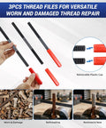 3pcs thread files with red handles from 61 Piece Thread Repair Kit For Auto Mechanics And DIYers With Taps Dies Files And Pitch Gauges Rethread Damaged Screws Bolts And Nuts In UNC UNF And Metric M6 To M14