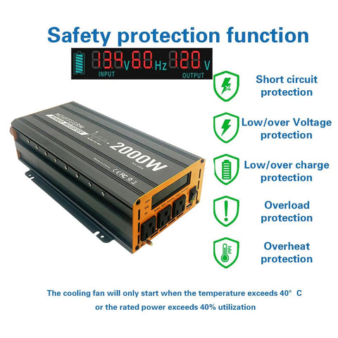 Certified Bad Boy Heavy Duty 2000W Power Inverter 12V Dc To 120V Ac Converter Peak 4000W Modified Sine Wave with LED display.