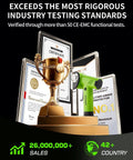 Electric Fabric And Cardboard Cutter on display with awards and certificates, showcasing industry testing standards and success.
