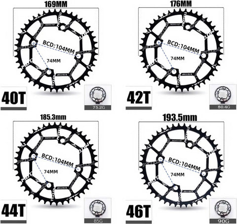 Pro-Grade 104BCD Oval Chainring 30T-52T CNC Machined 7075-T6 Aluminum Narrow-Wide MTB Road Bike Chainwheel sizes 40T to 46T