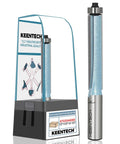 Flush Trim Router Bit With Half Inch Shank And Two And A Half Inch Cutting Depth For Template Work, Clean Flush Trimming, Edge Finishing, And Pattern Duplication, Pro Grade Carbide Tipped Extra Long Bearing Pattern Bit displayed with packaging