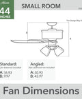 Indoor Ceiling Fan With Dope LED Lights 44 Inch Bronze Finish dimensions for standard and angled mount