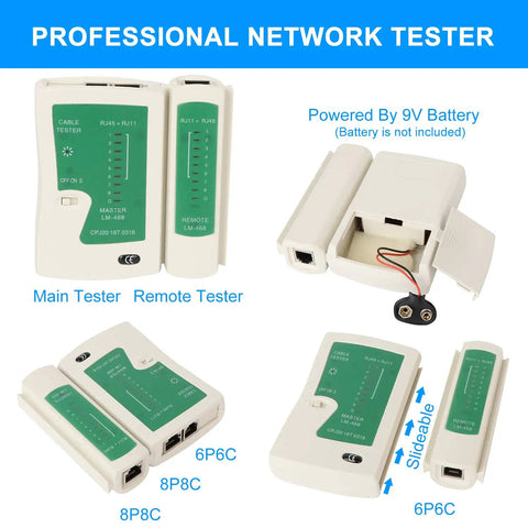 Pro Grade Ethernet Crimping Kit with 20 RJ45 Connectors including professional network cable tester and remote tester