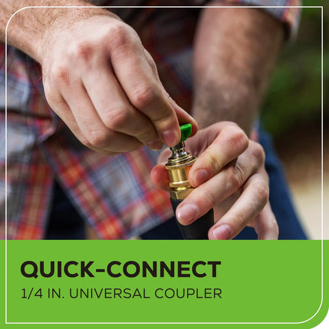 Close-up of hands connecting a 1/4 inch universal coupler to a Compact Electric Pressure Washer 1600 PSI 1.2 GPM