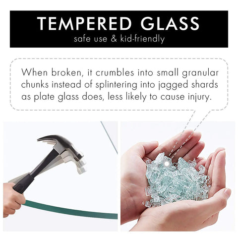 Demonstrating tempered glass safety with hammer impacting 8mm glass shards from Bathroom Glass Shelf With Towel Bar And Rail 19.6 X 5.9 Inches.