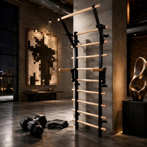 Home Gym Pull Up Ladder Stall Bar With Stable Wall Mount Frame And Wood Rungs For Climbing And Mobility Training A Durable Fitness Station