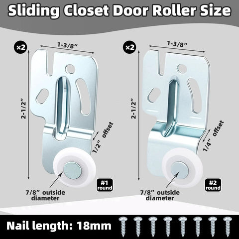 4 Pack Closet Sliding Door Roller Kit For Top Hung Bypass Wardrobe Doors Replacement Wheels With 8 Screws Includes 1/4 Inch And 1/2 Inch Thick Doors Suitable For Kitchen And Closet Sliding Systems.