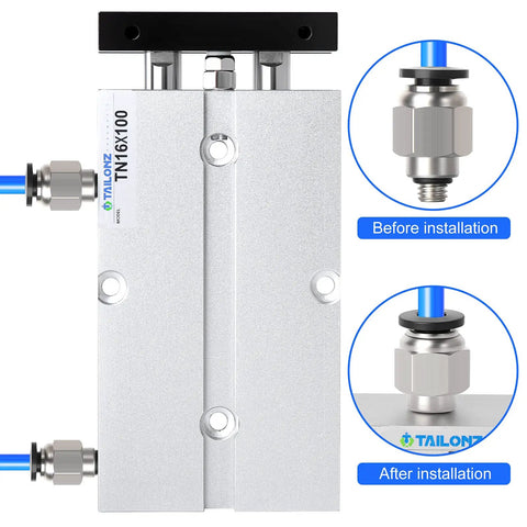 High Performance 16mm Bore 100mm Stroke Double Rod Pneumatic Air Cylinder Aluminum Alloy Double Acting With M5 Port and fittings