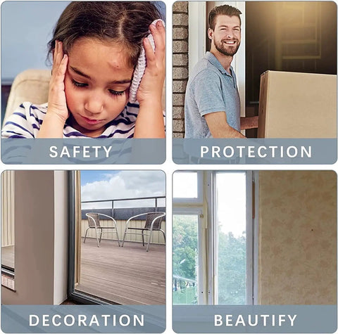 Collage image showing uses of Heavy Duty Self Adhesive Wall Corner Protectors Peel And Stick Corner Guards in safety, protection, decoration, and beautifying spaces.