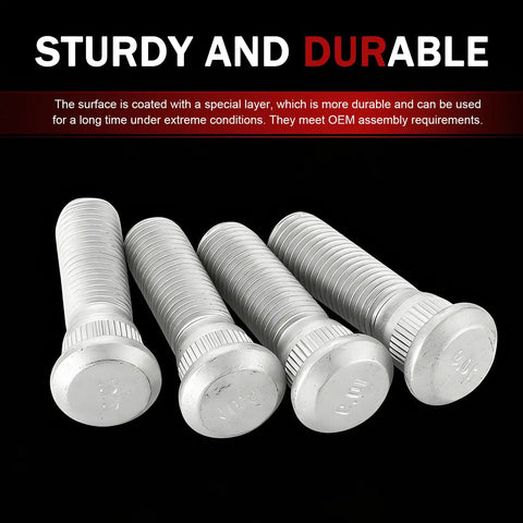 5 Pack Garage Grade Wheel Studs And Tire Lug Nuts M12 X 1.5 Extended Hub Bolts Rust Proof Auto Hardware Built Tough For No Fuss Swaps And Daily Driver Ready Silver, sturdy steel bolts with protective coating.