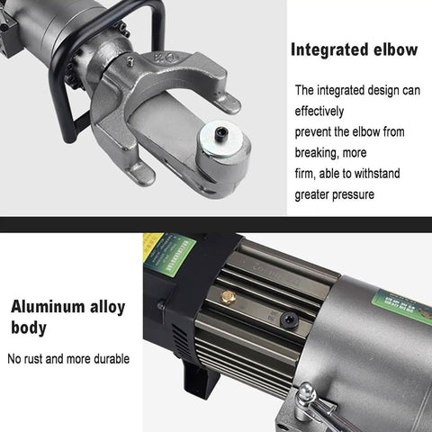Portable Electric Hydraulic Steel Tube Bender For Rebar Bending Tool 16mm Max Capacity showing integrated elbow and aluminum alloy body.