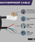 Heavy Duty 4 Prong Dryer Cord 12 Foot Long Nema 14-30 Plug 30 Amp with weatherproof cable and pure copper wire design.