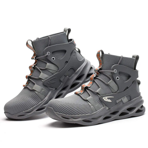 Steel Toe Work Boots For Tough Jobs Lightweight Breathable Construction Boots High Cut Gray 45 Durable Puncture Resistant Midsole