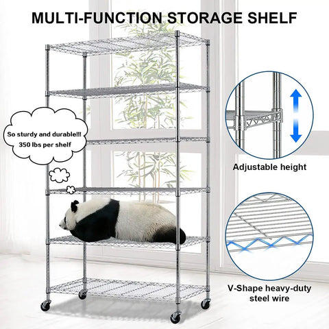 Six Tier Heavy Duty Metal Wire Shelving With Smooth Casters And Nsf Certification That Handles 2100 Pounds Without Breaking A Sweat Turning Cluttered Pantries And Messy Garages Into Pristine Storage Zones On Autopilot