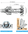 2 Pack 175 Degree Soft Close Hinges For Corner Cabinets With Clip On Plates and Multi Pivot Design dimensions and details