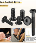 Rock Solid Baby Crib Hardware Pack Featuring Hella Durable Barrel Nuts And Flat Head Screws For Pain Free Furniture Assembly M6 By 1x80 Millimeter Replacement Fasteners With Wrench Twenty Four Piece Set, featuring black Allen socket drive screws.