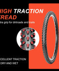 2 Pack 26 By 2.1 Folding Mountain Bike Tires With Schrader Valve Inner Tubes And Tire Levers, showing high traction tread for off road MTB replacement on 26 inch wheels built tough for trail and mud.