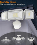 Motion Sensor Outdoor Flood Lights LED 60W 6200LM IP65 Waterproof 6500K with 3 adjustable heads mounted on exterior wall