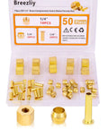 One Quarter Inch OD Brass Compression Insert Set With Sleeve Ferrules And Nuts 50 Piece Kit organized in box compartments