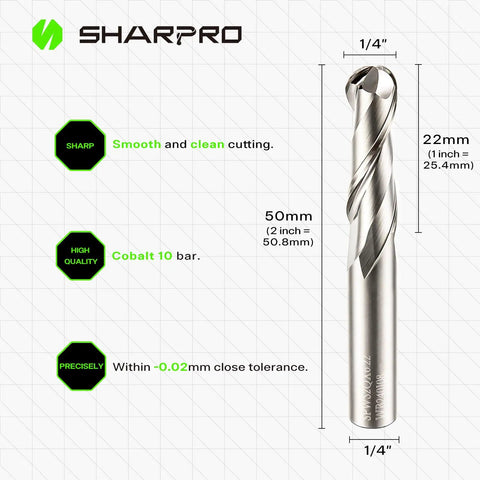 1/4 Inch Ball Nose CNC Router Bit With 1/4 Inch Shank Pro Grade Carbide Up Cut End Mill For Wood Aluminum Engraving