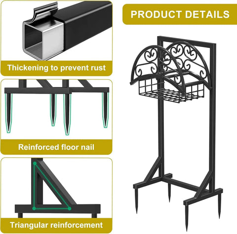 Heavy Duty Garden Hose Holder With Storage Basket For Outdoor Use Detachable And Super Stable Water Hose Holder Supports 160 Feet