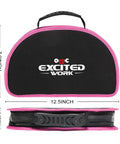Pink 89 Piece Ladies Hand Tool Set With Easy Carry Round Pouch For Do It Yourself Home Maintenance And Dorm Room Repairs Girl Friendly Tool Kit For Everyday Projects showing closed pink pouch with measurements.