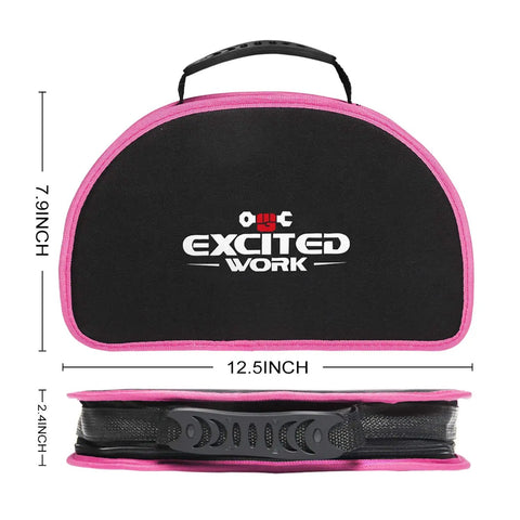 Pink 89 Piece Ladies Hand Tool Set With Easy Carry Round Pouch For Do It Yourself Home Maintenance And Dorm Room Repairs Girl Friendly Tool Kit For Everyday Projects showing closed pink pouch with measurements.