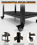 Close-up of 52 Inch Rolling Work Table with adjustable height, lockable wheels, and pegboard surface in a workshop setting.