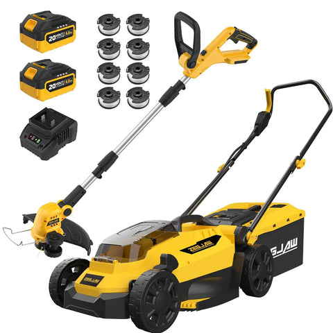 Cordless Lawn Mower and String Trimmer Combo 20V 13-Inch Mower And 12-Inch Trimmer With 2x4.0Ah Batteries and Charger