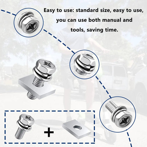 12 Pack M6x16 Battery Terminal Bolts And Nuts Set 304 Stainless Steel With Square Nuts For ATV Bike Scooter And Motorcycle
