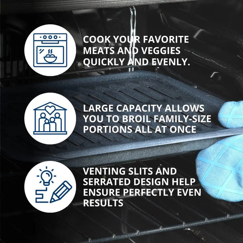 Universal Broiler Pan With Rack For Oven Nonstick Two Piece Black Porcelain Coated Carbon Steel Roasting Pan in oven