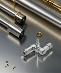 360 Degree Swivel 2 Way Air Hose Splitter with Nickel Plated Steel Pneumatic Fitting on metallic surface