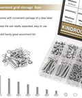M4 Phillips Pan Head Machine Screw Set With Nuts And Washers, 372-Piece Stainless Steel 304 Assortment Kit in storage box.