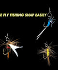 Stainless Steel Quick Change Fly Fishing Snaps 150 Piece Box 5 Sizes No Knot Clip Fast Snaps with lures attached