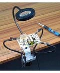 Third Hand Desk Clip Soldering PCB Holder Tool With 3X LED Magnifier And 5Pcs Helping Arms for Welding on Wooden Desk