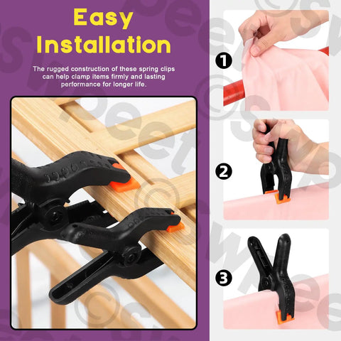 Swpeet 15 Piece Spring Clamp Set With Black Plastic Mini Clamps In Size Range From Two To Six Inches For Balloon Arcs Backdrops Woodworking And Crafting Projects, black spring clamps on wood and fabric