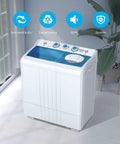 Compact Twin Tub Portable Mini Washer With Built In Drain Pump Semi Automatic Spin Dry Cycle in white with control knobs.